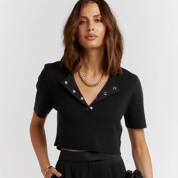 LNA Tops - DISSH Odessa Cropped Rib Knit Henley Top